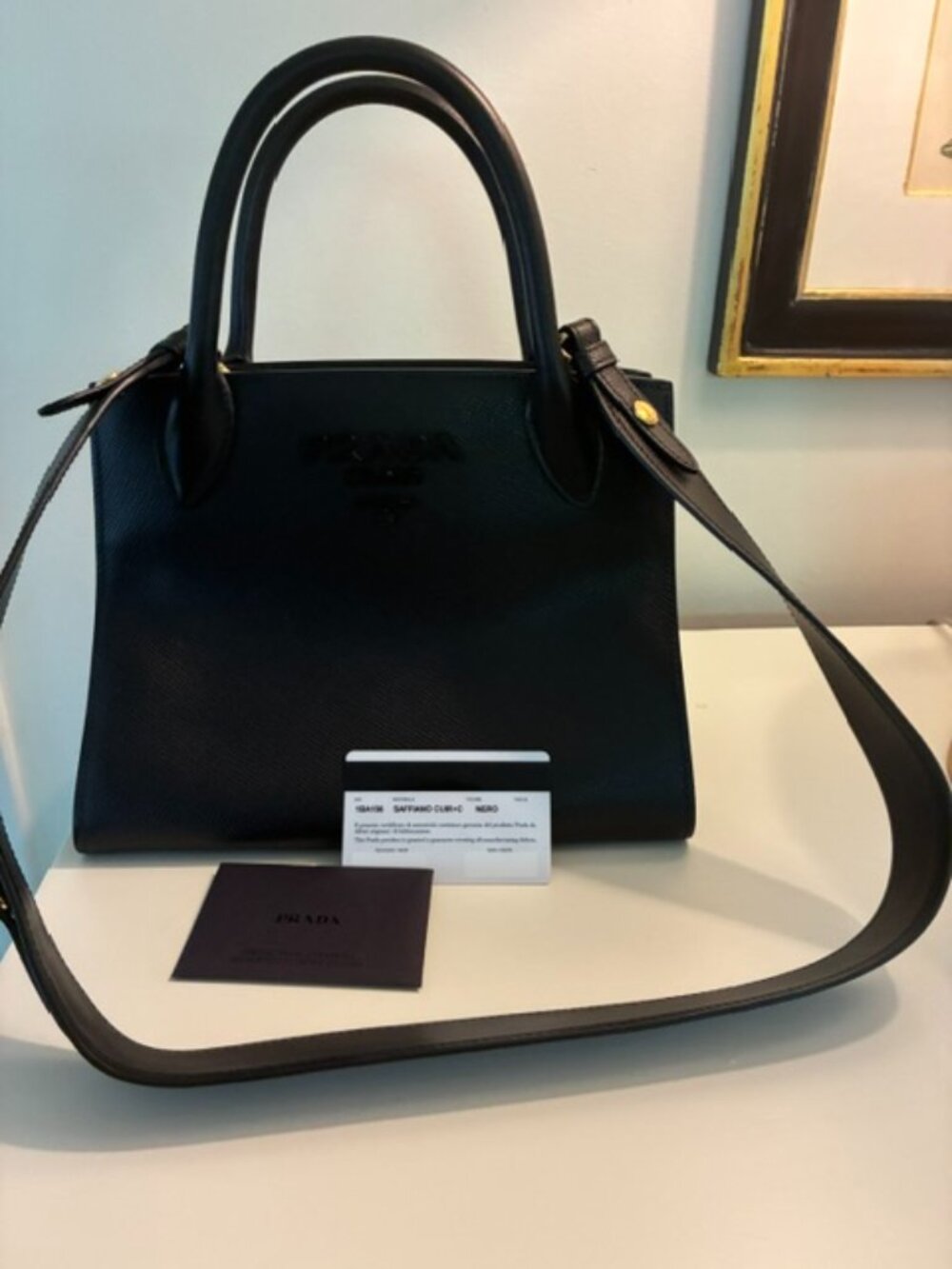 Prada handbag SAFFIANO CUIR+C NERO black 10"w x 8"h x 5.5"d